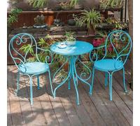 JIAOCKJIAO Table Bistrot Exterieur en Métal, 3 Pièces Table et Chaise | Ensembles de Bistro en Fer, Table Ronde 2 Chaise, Petit Salon de Jardin Pour Balcon, Porche, Petit Patio(Blue)