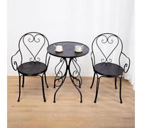 JIAOCKJIAO Table Bistrot Exterieur en Métal, 3 Pièces Table et Chaise | Ensembles de Bistro en Fer, Table Ronde 2 Chaise, Petit Salon de Jardin Pour Balcon, Porche, Petit Patio(Black)