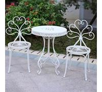 JIAOCKJIAO Table Bistrot Exterieur, Ensembles de Bistro en Métal 3 Pièces | Petit Salon De Jardin, Table Ronde Avec 2 Chaise Paon Rétro en Fer, for Porche ou Petit Patio, Balcon(White)