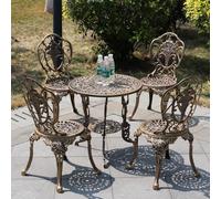 JIAOCKJIAO Table Bistrot Exterieur, Tables Et Chaises 3/5 Pièces | Ensemble De Bistro Métal, Table Et Chaise En Fer Forgé, Salon De Jardin Floral Antique For Cour, Villa(Brass,4 Chairs)