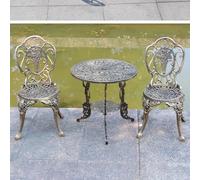 JIAOCKJIAO Table Bistrot Exterieur, Tables Et Chaises 3/5 Pièces | Ensemble De Bistro Métal, Table Et Chaise En Fer Forgé, Salon De Jardin Floral Antique For Cour, Villa(Brass,2 Chairs)