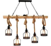 JIAODIE Lampe À Suspension Îlot De Cuisine, Luminaires De Cuisine, Lustre Rustique Salle À Manger avec 5 Douilles E27, Lustre Poutre Métal Et Bois, Plafonnier Suspendus Au Plafond
