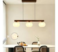JIAODIE Luminaire Linéaire Suspendu En Bois Réglage Continu 3000K-6000K Plafonnier Suspendu Forme Fleur Suspension Moderne Pour Salle À Manger Salon Bureau Comptoir De Bar Ilot De Cuisine(Walnut,3T)