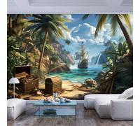 JIAOQSS 3D Papier Peint Panoramique Enfant Bateau pirate au bord de la mer avec palmiers Personnalisé 3D Pour Salon Chambre D'Enfant Décoration Murale