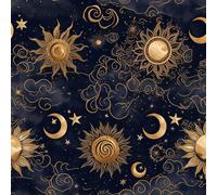 JIAOQSS Papier peint autocollant Black Gold SkySun Moon Star Papier peint autocollant décollable Papier Peint Autocollant Motif Papier Collant pour Meuble Chambre Armoire Salle de Bain Amovible