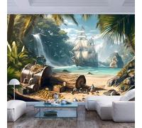 JIAOQSS Papier Peint Panoramique 3d Bateau pirate au bord de la mer avec palmiers Mural Cuisine Salon Chambre restaurant Chambre d’enfants Décoration Murale