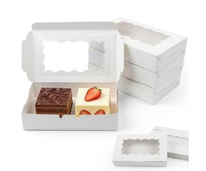 Jiaoshou Pan 20 Pièces Emballage Pâtisserie Carton, Boîtes à Gâteau | 18x11x3.8 cm, avec Fenêtre Transparente, Coffret Cadeau Vide, pour Cookies Muffins Macarons et Pralines (Blanc)