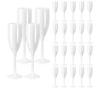 jiawaggag Lot de 24 coupe de Champagne Reutilisable Verre a Pied Blanc Incassable Flute Champagne Acrylique Flute Champagne Verre Gobelet pour Mariage Fêtes d’anniversaire Camping Piscine (24, Blanc)