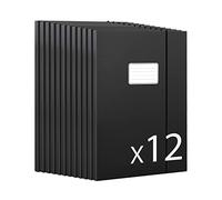 JiaWei Lot de 12 Chemise Cartonnée A4 avec 3 Rabat - Dos de 1.13 cm, Carton 350 g/㎡, Pochette Cartonnée à Rabat avec Élastique - Noir