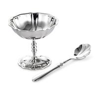 Jiawu Bol à Glace en Acier Inoxydable, Tasse à Glace Argentée avec Fourchette, Tasse à Dessert Vintage, Bols à Pieds pour Tasses à Dessert, Sundae, Collation aux Fruits (Brillante)