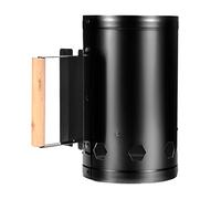 Jiawu Démarreur de Cheminée à Charbon de Bois, Démarreur de Feu Rapide avec Conception d'entrée de Vent, de Cheminée de Gril avec Poignée en Bois Naturel pour Barbecue, Cuisine en Plein Air, (Black)