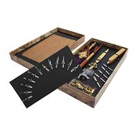 Jiawu Ensemble de Stylos Plume pour Calligraphie, Kit de Trempette Vintage pour l'écriture, le Dessin, la Collection d'artisanat d'art avec Poignée en Bois, Porte-stylo en Métal Rose, Coffret