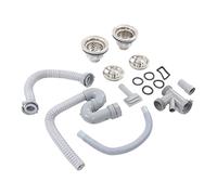 Jiawu Évier Égouttoir Tube, Acier Inoxydable S Courbé Double Drains | Ensemble de vidange et de tuyaux d\'évier avec 12 accessoires, pour évier de cuisine, salle de bain, élimination des déchets
