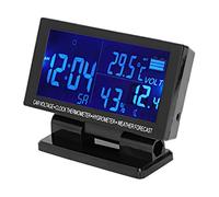 Jiawu Horloge Numérique de Voiture avec Thermomètre Hygromètre Voltmètre de Véhicule Prévisions Météorologiques, Grand écran 12/24H Alarme Automatique Moniteur d'humidité de la Température, 12-24 V