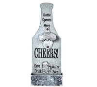 Jiawu Ouvre-bouteille Mural avec Attrape-opération Ingénieuse à une Main, Large Application pour la Cuisine de Bar à Domicile, Conception en Bois Gris et en Acier, Excellent Cadeau pour les Hommes,