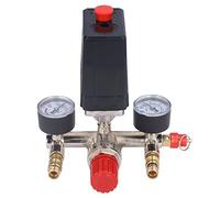 Jiawu Pressostat de Compresseur d'air, Kit de Valve de Pression Réglable à Double Jauge 90 120 Psi, Régulateur de Collecteur avec Bouton de Commutation Rouge, Contrôle Automatique pour Compresseurs