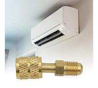 Jiawu R410 Laiton Adaptateur 1/4" Mâle vers 5/16" Femelle SAE | Adaptateur de tuyau de charge pour mini split AC, service CVC, anti-retour à faible perte