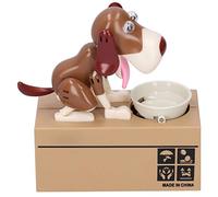Jiawu Tirelire Mignonne pour Enfants - Tirelire Automatique en Forme de Chien - en ABS avec Action de Léchage Amusante - Spray et Marron - Fonctionne avec Piles