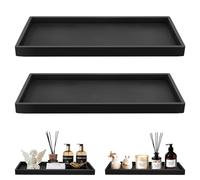 Jiayaus 2 Pièces Plateau Decoratif Noir, 33x12.5cm Plateau Salle de Bain en Silicon, Plateaus de Rangement pour Bougies, Savon, Serviette, Cosmétiques, Bijoux, Bague