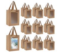 Jiayaus 20 Pièces Sacs Cadeaux avec 20 Étiquette Caritative, Kraft Sac Papier avec Poignées Fenêtres Transparentes, Boîte de Cadeau pour Anniversaire, Mariage, Tea Party et Célébrations de Fête