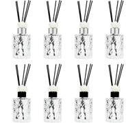 Jiayaus Lot de 8 flacons diffuseurs en Verre Jiayau de 5 oz/150 ML | Bouteilles en verre transparent avec 40 bâtonnets parfumés, huiles essentielles pour parfum d'ambiance, argent et noir