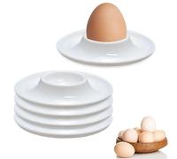 Jidyllic Lot de 4 coquetiers empilables en plastique blanc avec plateau pour œufs durs de cuisine, petit déjeuner, dîner