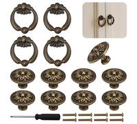 Jiehaojia 10 Pièces Boutons de Meubles Armoire Ronds et 4 Pièces Poignées de Meuble, Boutons de Tiroir avec Vis Tournevis,Bouton de Porte Vintage pour Cuisine Placard Tiroir Penderie