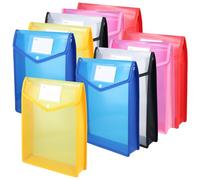 JIEHIN Lot de 10 Pochette Plastique A4 verticaux colorés avec bouton pression et étiquettes, Porte-Documents A4 En plastique, Pour organiser des documents, Fournitures Bureaux