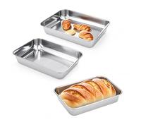 JIEHIN Lot de 3 Moules à Pain de Mie Rectangulaires en Acier Inoxydable, Moules Cake, Petit Format, 25 x 20 x 5,5 cm, Pour Pain et Gâteaux, Passe au Lave-Vaisselle