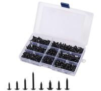 JIEHIN Lot de 350 vis autotaraudeuses noires M3 M3.5 M4 M4.8 - Vis à bois et à tôle en acier au carbone - Tête plate cruciforme - Pour assemblage meuble, placo, métal - Boîte de rangement incluse