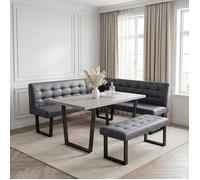 JIEXI Ensemble de salle à manger avec banc d'angle droit en forme de L, banc droit et table, simili cuir gris