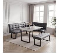 JIEXI Ensemble de salle à manger avec banc d'angle en forme de L, banc droit et table, simili cuir, pieds en métal