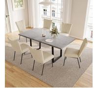 JIEXI Ensemble de salle à manger avec table à rallonges et 6 chaises, extensible de 130 à 170 cm (1 table et 6 chaises beiges)