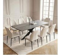 JIEXI Ensemble de tables, 8 chaises PU beige de salle à manger extensibles en avec chaises rembourrées, 160 à 200 cm