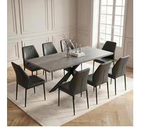 JIEXI Ensemble de tables et 8 chaises PU de salle à manger extensibles en MDF avec chaises rembourrées, 160 à 200 cm
