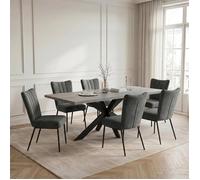 JIEXI Ensemble de tables et chaises de salle à manger extensibles en MDF avec 6 chaises rembourrées, 160 à 200 cm, pour cuisine