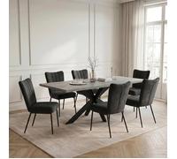 JIEXI Ensemble de tables et chaises de salle à manger extensibles en MDF avec 6 noir chaises rembourrées, 160 à 200 cm