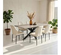 JIEXI Ensemble de tables et chaises de salle à manger extensibles en MDF avec 6 PU chaises rembourrées, 160 à 200 cm
