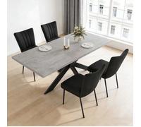 JIEXI Ensemble table de salle à manger extensible avec 4 chaises, plateau en MDF gris, base en métal en forme de X