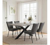 JIEXI Ensemble table de salle à manger extensible avec 4 chaises, plateau en MDF gris, base en métal en forme de X