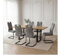 JIEXI Ensemble table de salle à manger extensible et 6 chaises en chêne 130 cm-170 cm avec chaises rembourrées en porte-à-faux gris