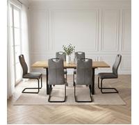JIEXI Ensemble table de salle à manger extensible et 6 chaises en chêne 130 cm-170 cm x 85 cm avec chaises rembourrées