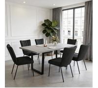 JIEXI Ensemble table de salle à manger extensible Table en MDF gris avec 6 chaises rembourrées en velours noir 130-170 cm