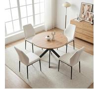 JIEXI Ensemble table de salle à manger ronde et 4 beige PU chaises, plateau en MDF avec base en métal