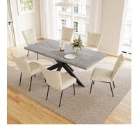 JIEXI Ensembles de salle à manger pour 4 à 6 personnes, table à rallonges (table 130-170 cm + 6 chaises beiges)