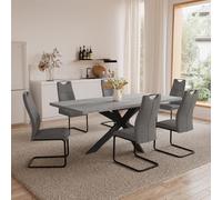 JIEXI Groupes de salle à manger pour 4 à 6 personnes, table à manger extensible moderne en bois MDF gris, convient pour le salon, la cuisine, les réunions avec de nombreuses personnes (table de 130 à