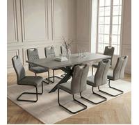 JIEXI Lot de 8 tables et chaises de salle à manger extensibles en MDF avec chaises rembourrées, 160 à 200 cm, pour cuisine