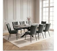 JIEXI Lot de 8 tables et chaises de salle à manger extensibles en MDF avec chaises rembourrées en flanelle grise 160-200 cm