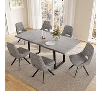 JIEXI Table à Manger avec 4 à 8 chaises, Table de Salle à Manger Extensible, Panneaux MDF en Bois, Convient pour Le Salon 130-170cm (Table + 6 chaises Grises - Modèle C)