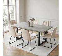 JIEXI Table à manger extensible 130-170 cm en MDF gris, table de cuisine avec 6 chaises en velours beige